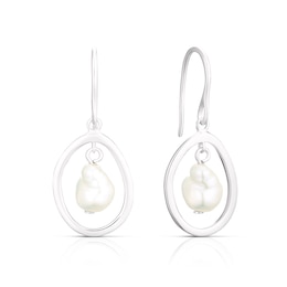 Sterling Silver Floating Cultured Freshwater Pearl Drop Earrings