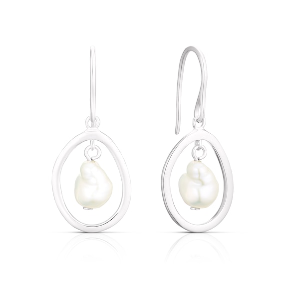 Sterling Silver Floating Cultured Freshwater Pearl Drop Earr