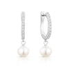 Thumbnail Image 1 of Sterling Silver Cubic Zirconia Cultured Freshwater Pearl Drop Hoop Earrings