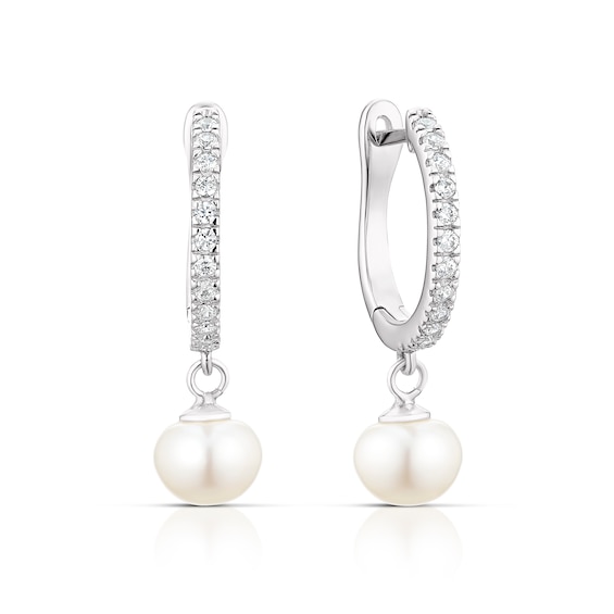 Sterling Silver Cubic Zirconia Cultured Freshwater Pearl Dro