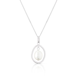 Sterling Silver Floating Cultured Freshwater Pearl Pendant Necklace