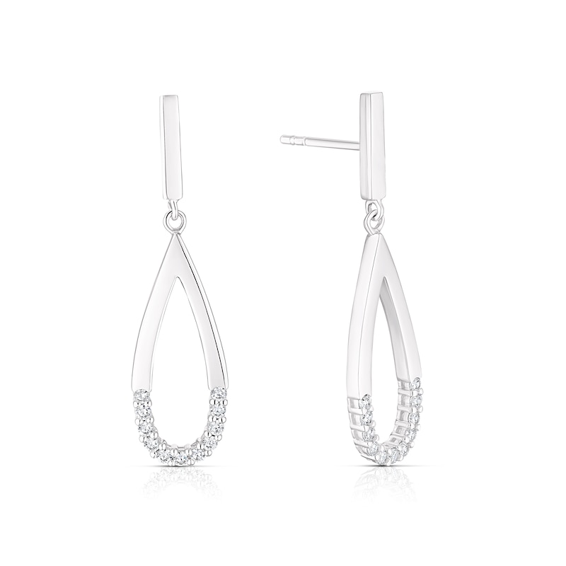 Main Image 1 of Sterling Silver Cubic Zirconia Teardrop Drop Earrings