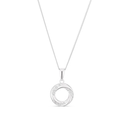 Sterling Silver Cubic Zirconia Open Twist Circle Pendant Necklace