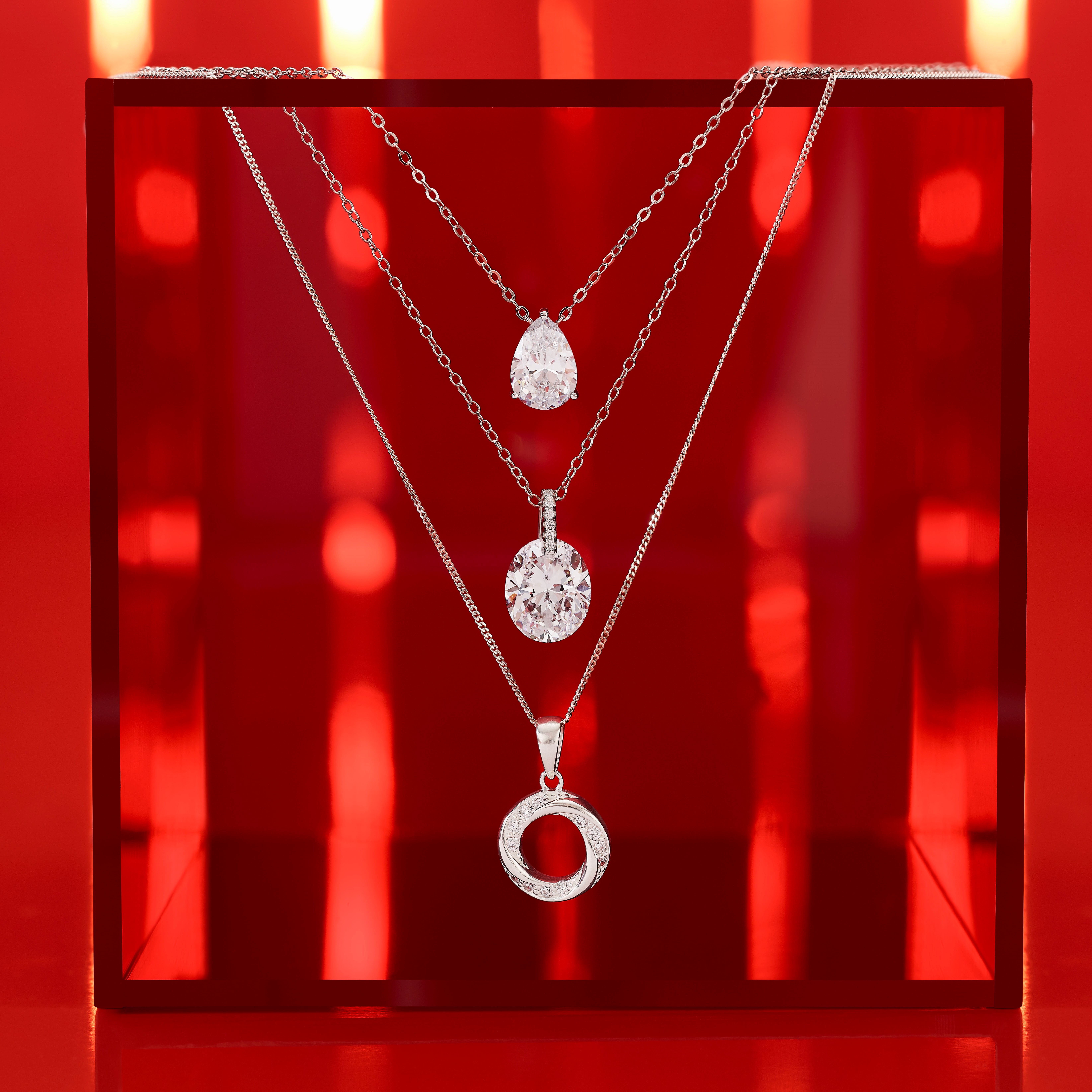 Main Image 4 of Sterling Silver Cubic Zirconia Open Twist Circle Pendant Necklace