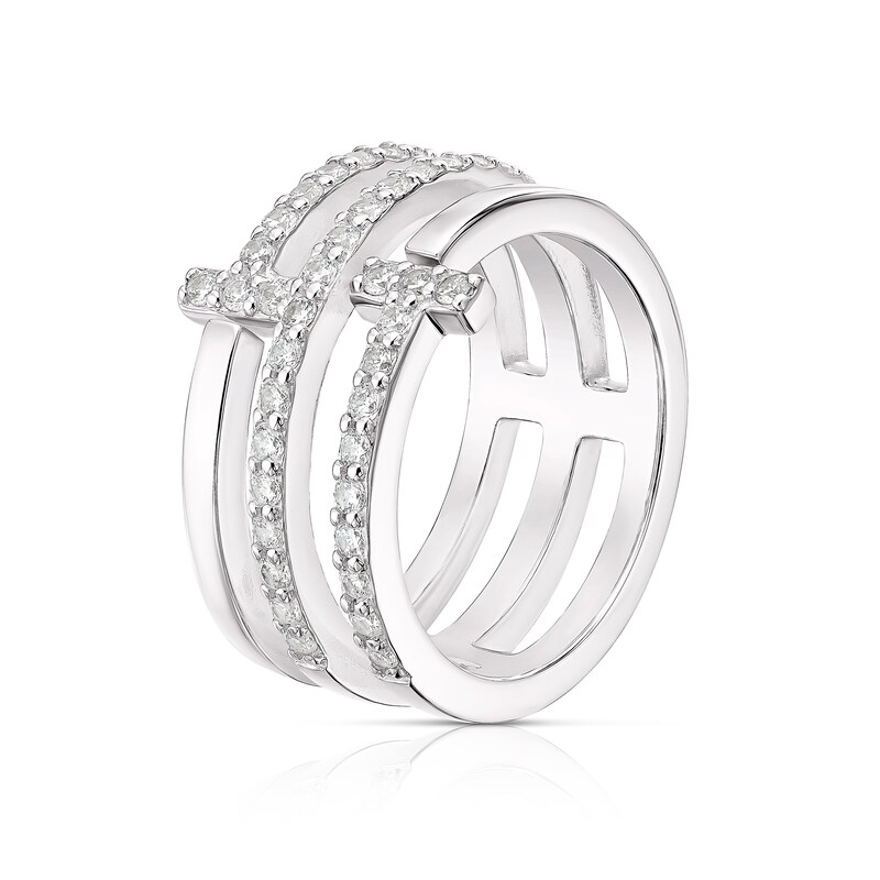 Main Image 2 of Sterling Silver Cubic Zirconia Triple Row Ring Size L