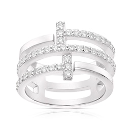 Sterling Silver Cubic Zirconia Triple Row Ring Size N