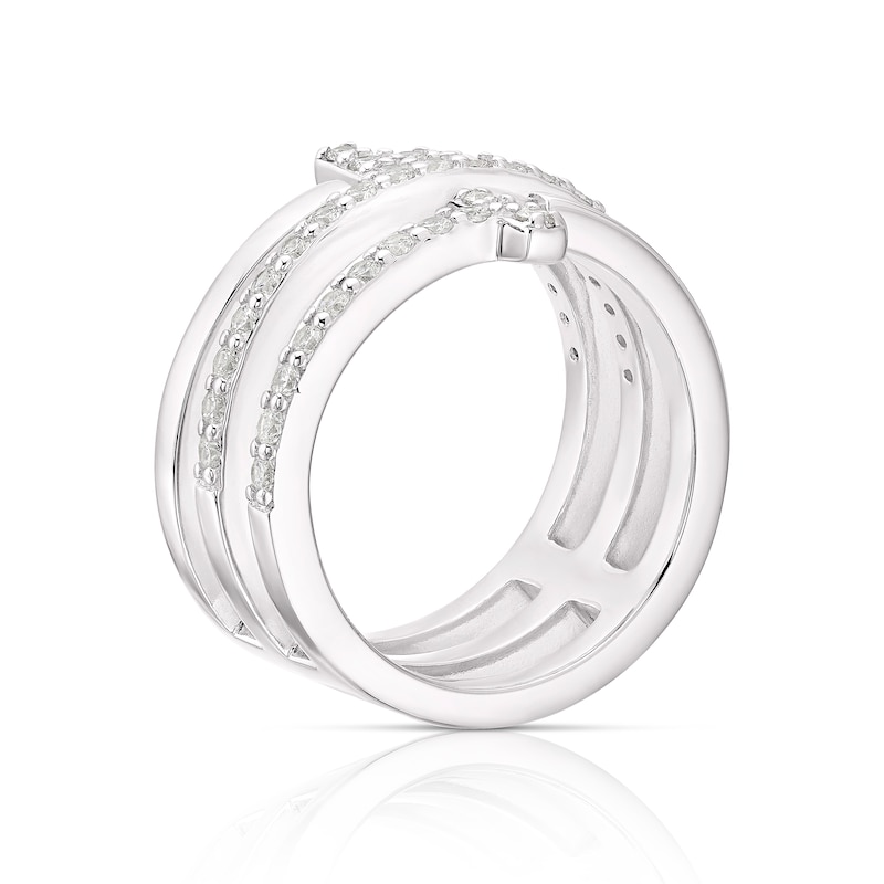 Main Image 3 of Sterling Silver Cubic Zirconia Triple Row Ring Size P