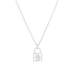 Children's Sterling Silver Cubic Zirconia Padlock Pendant Necklace