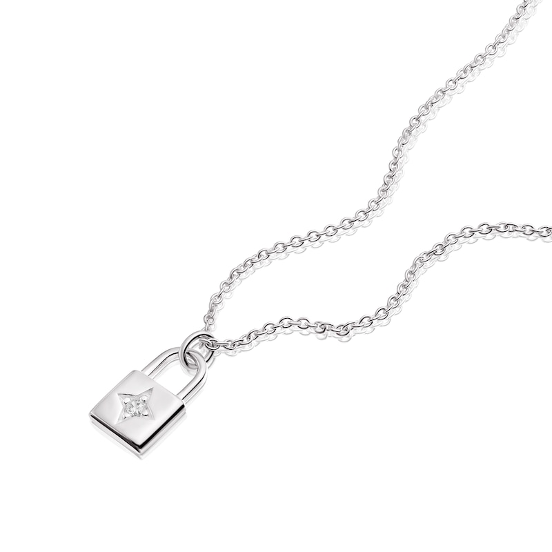 Children's Sterling Silver Cubic Zirconia Padlock Pendant Necklace