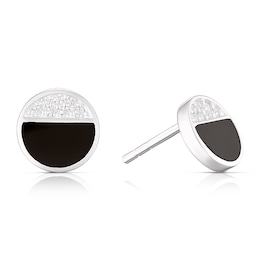 Sterling Silver Half Cubic Zirconia & Onyx Triangle Circle Earrings