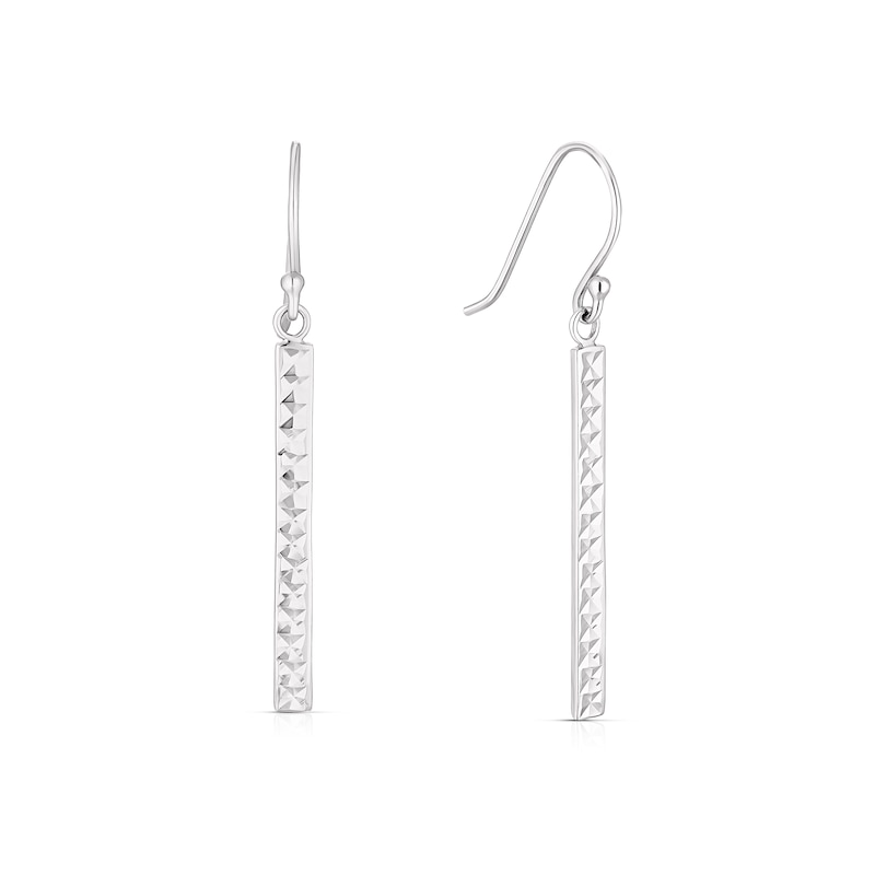 Sterling Silver Diamond Cut Rectangle Drop Earrings | H.Samuel