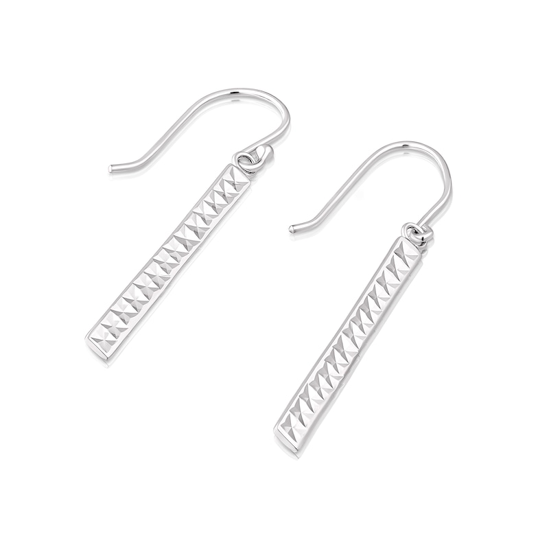 Main Image 2 of Sterling Silver Diamond Cut Rectangle Drop Earrings