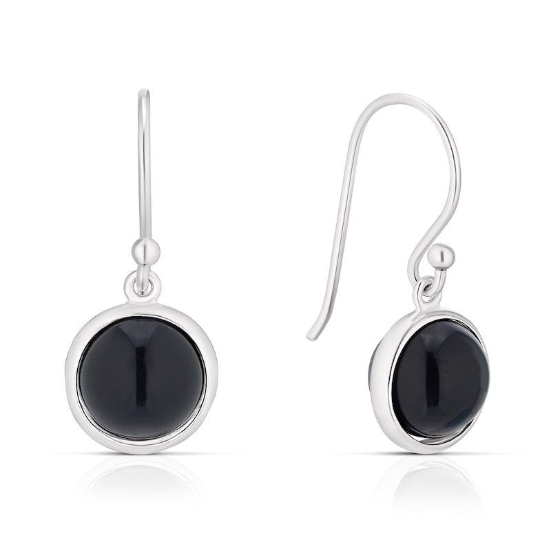 Sterling Silver Onyx Sphere Hook Circle Drop Earrings H.Samuel