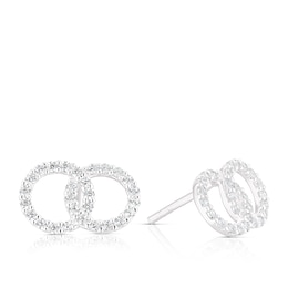 Sterling Silver Cubic Zirconia Double Circle Stud Earrings