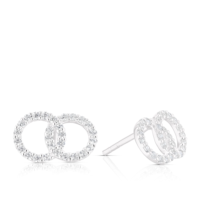 Main Image 1 of Sterling Silver Cubic Zirconia Double Circle Stud Earrings