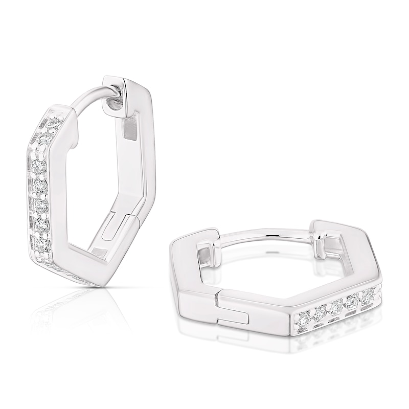 Main Image 1 of Sterling Silver Cubic Zirconia Hexagon Hoop Earrings