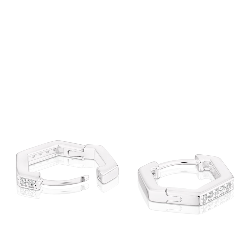 Main Image 2 of Sterling Silver Cubic Zirconia Hexagon Hoop Earrings