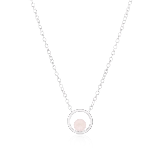 Sterling Silver Rose Quartz Sphere Circle Pendant Necklace