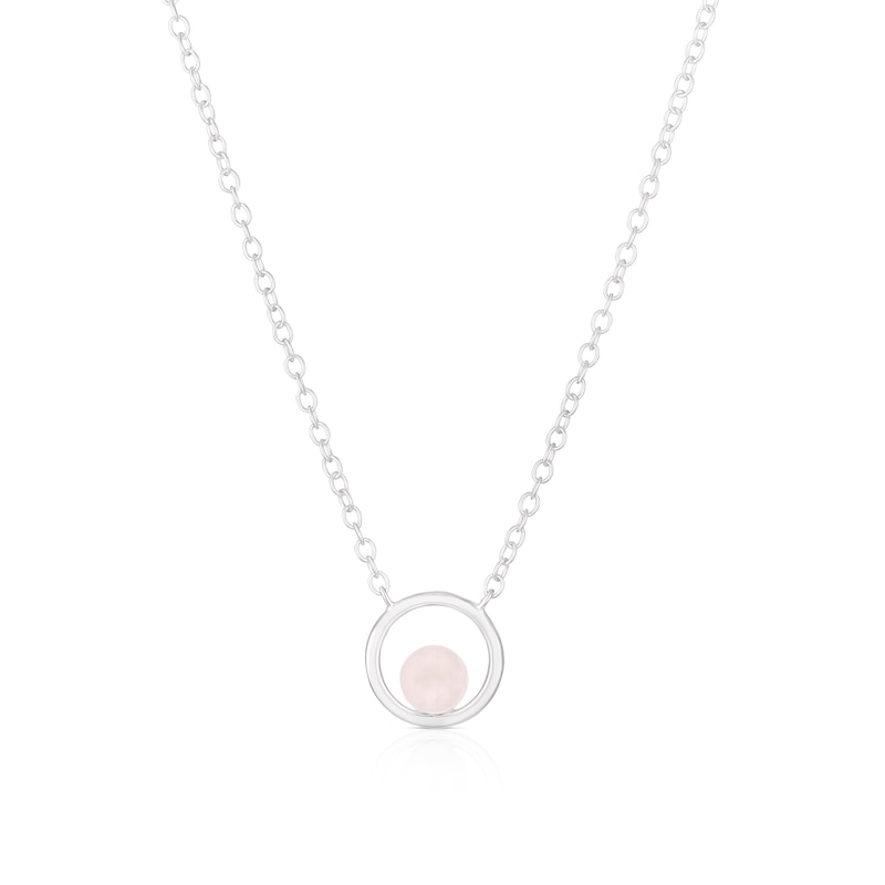 Sterling Silver Rose Quartz Sphere Circle Pendant Necklace
