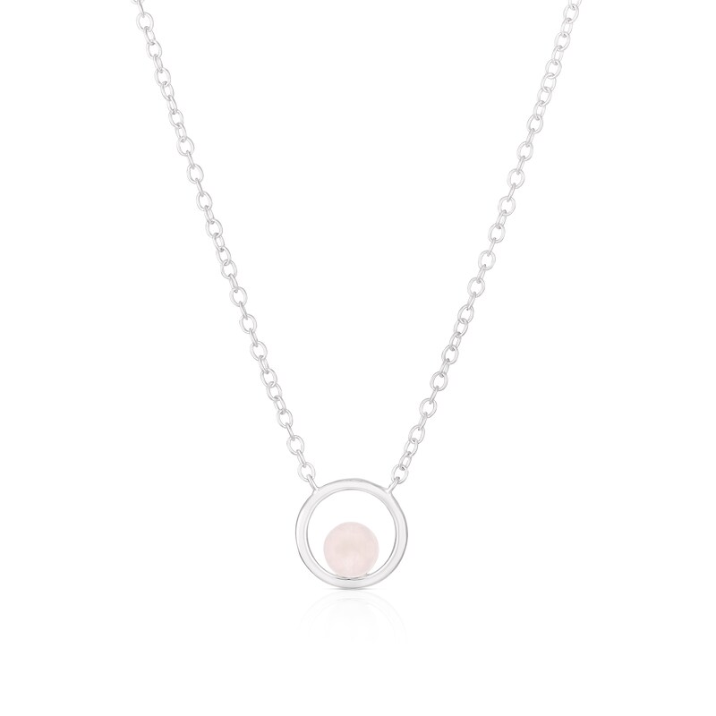 Main Image 1 of Sterling Silver Rose Quartz Sphere Circle Pendant Necklace