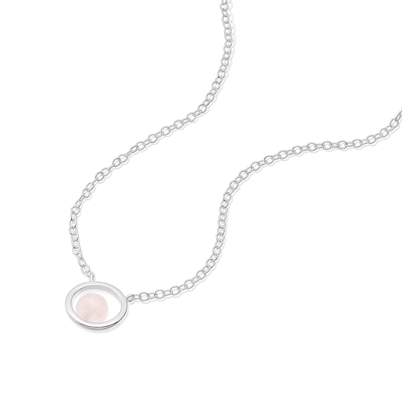 Main Image 2 of Sterling Silver Rose Quartz Sphere Circle Pendant Necklace