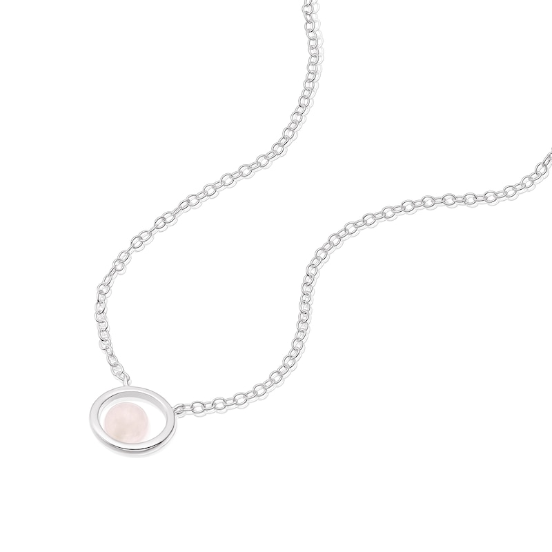 Sterling Silver Rose Quartz Sphere Circle Pendant Necklace