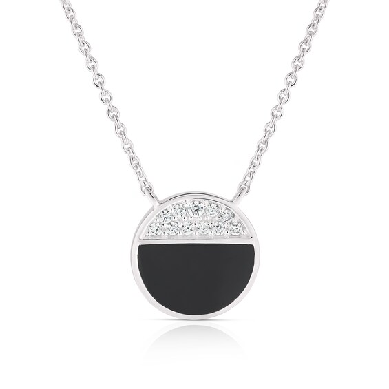 Sterling Silver Half Cubic Zirconia and Onyx Half Circle Pen