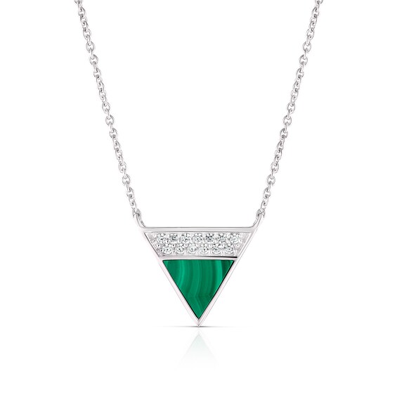 Sterling Silver Half Cubic Zirconia and Malachite Triangle P