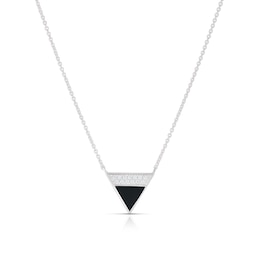 Sterling Silver Half Cubic Zirconia & Onyx Triangle Pendant Necklace