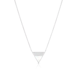 Sterling Silver Half Cubic Zirconia & Mother of Pearl Triangle Pendant Necklace