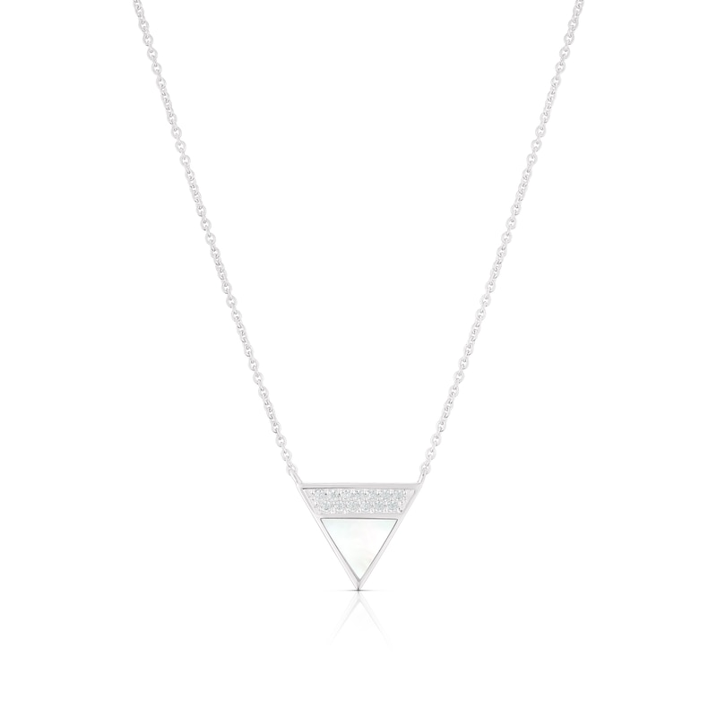 Main Image 1 of Sterling Silver Half Cubic Zirconia & Mother of Pearl Triangle Pendant Necklace