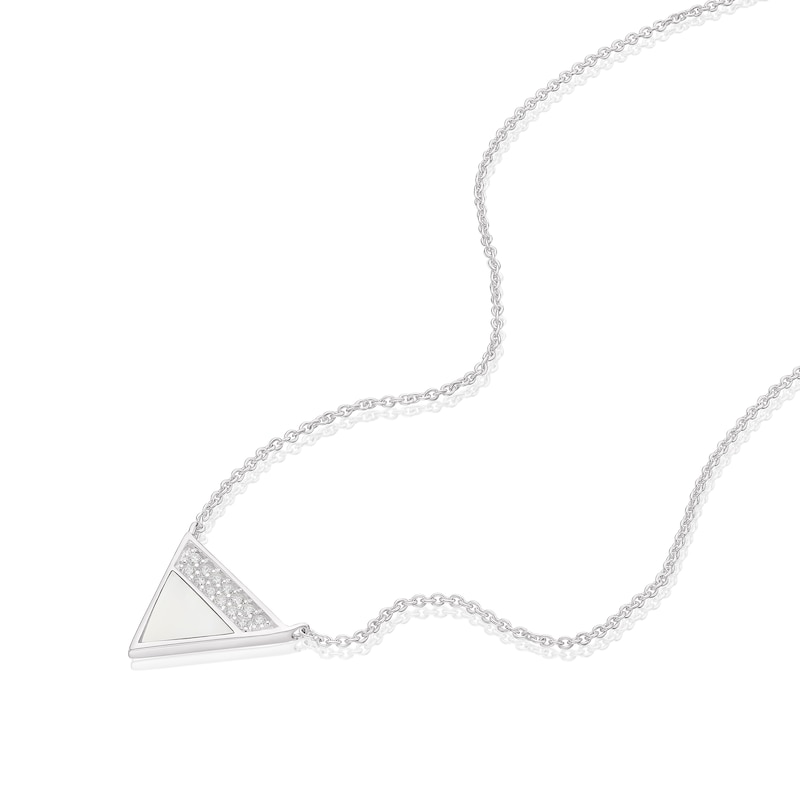 Main Image 2 of Sterling Silver Half Cubic Zirconia & Mother of Pearl Triangle Pendant Necklace