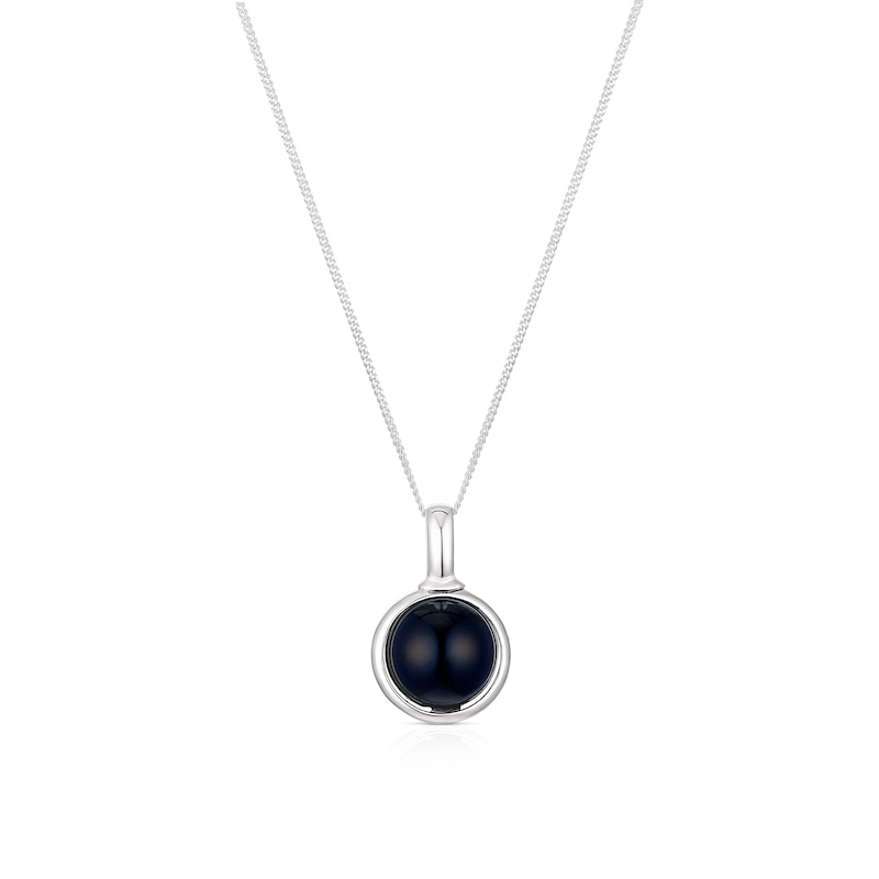 Main Image 1 of Sterling Silver Onyx Sphere Pendant Necklace
