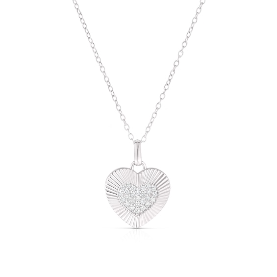 Sterling Silver Cubic Zirconia Pave Sunburst Heart Pendant N