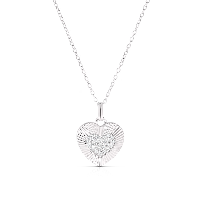 Sterling Silver Cubic Zirconia Pavé Sunburst Heart Pendant Necklace