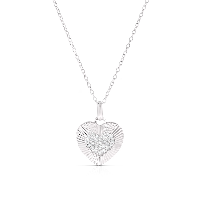Main Image 1 of Sterling Silver Cubic Zirconia Pavé Sunburst Heart Pendant Necklace