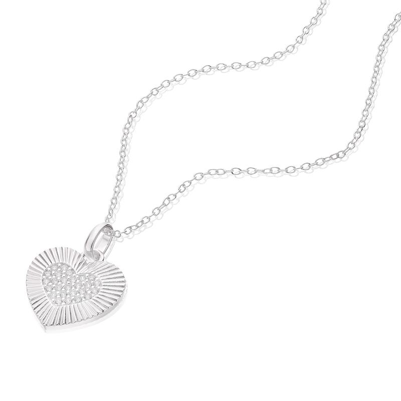 Sterling Silver Cubic Zirconia Pavé Sunburst Heart Pendant Necklace