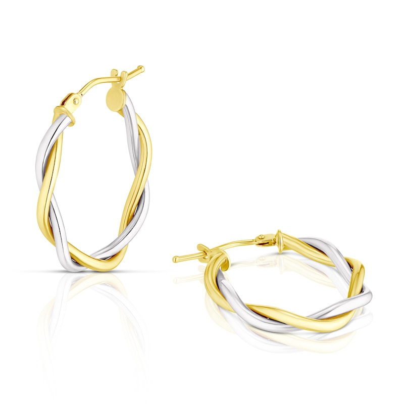 9ct Two-Tone Yellow & White Gold Oval Twist Hoop Earrings