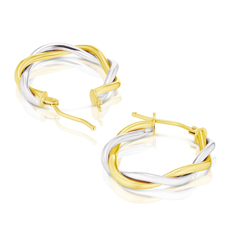 Main Image 2 of 9ct Two-Tone Yellow & White Gold Oval Twist Hoop Earrings