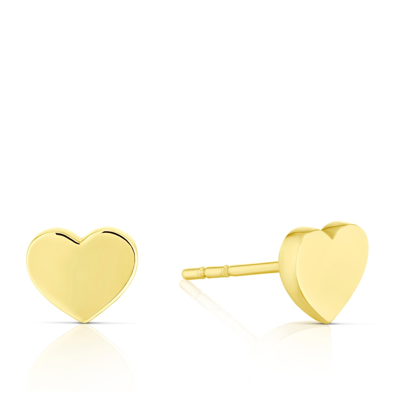 9ct Yellow Gold Plain Heart Stud Earrings