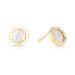 9ct Yellow Gold Octagon Mother Of Pearl Stud Earrings
