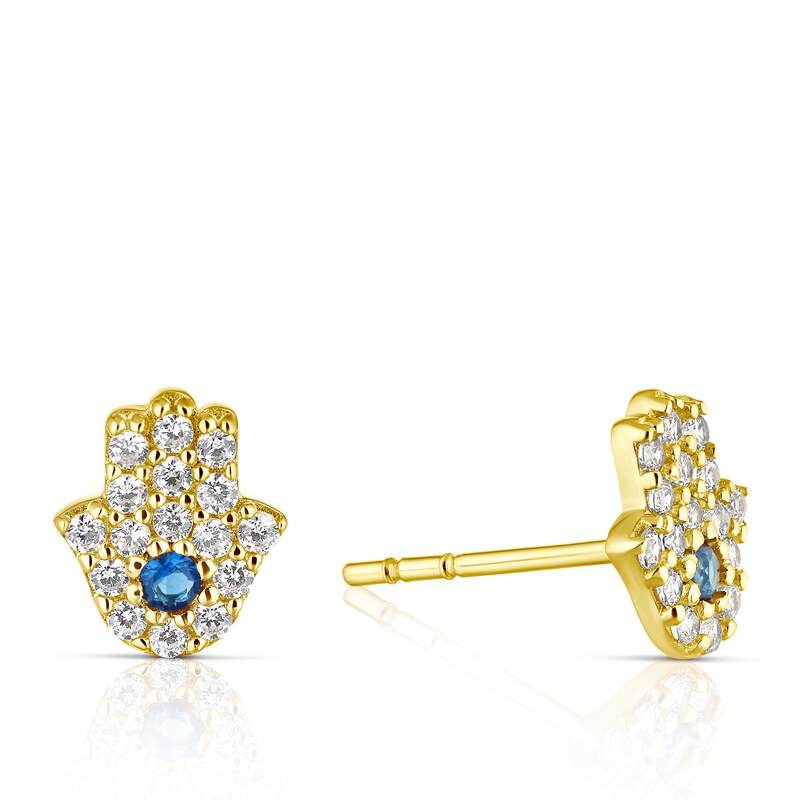 Main Image 1 of 9ct Yellow Gold Cubic Zirconia Hand Of Hamsa Stud Earrings