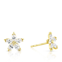 9ct Yellow Gold Cubic Zirconia Flower Stud Earrings