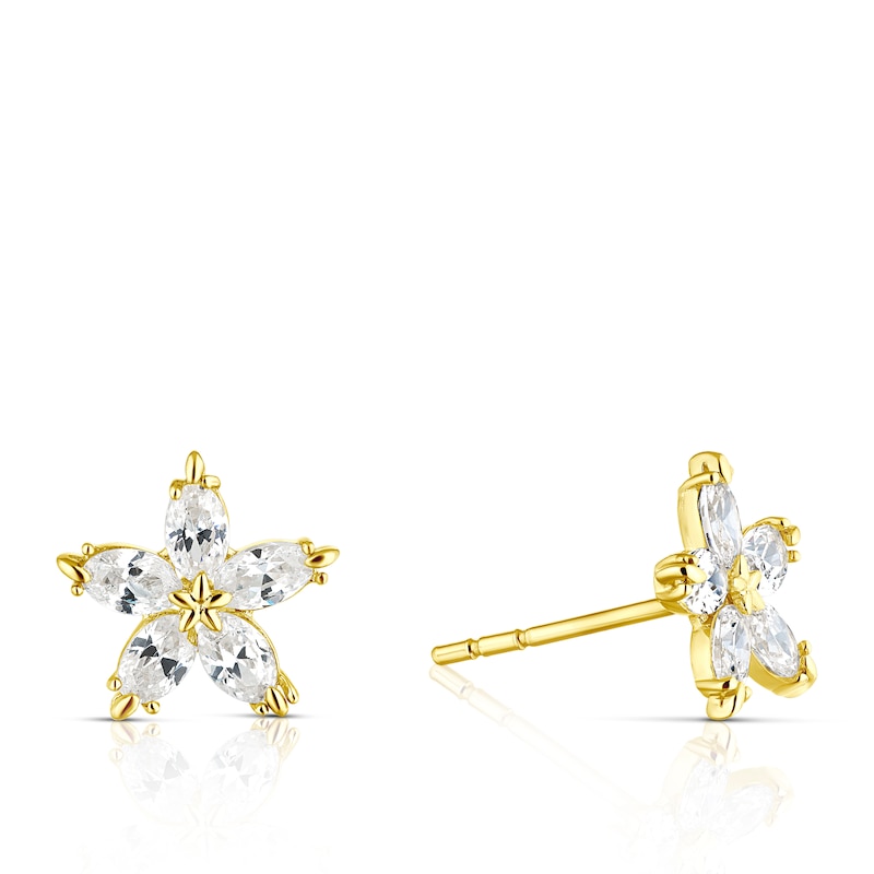 Main Image 1 of 9ct Yellow Gold Cubic Zirconia Flower Stud Earrings