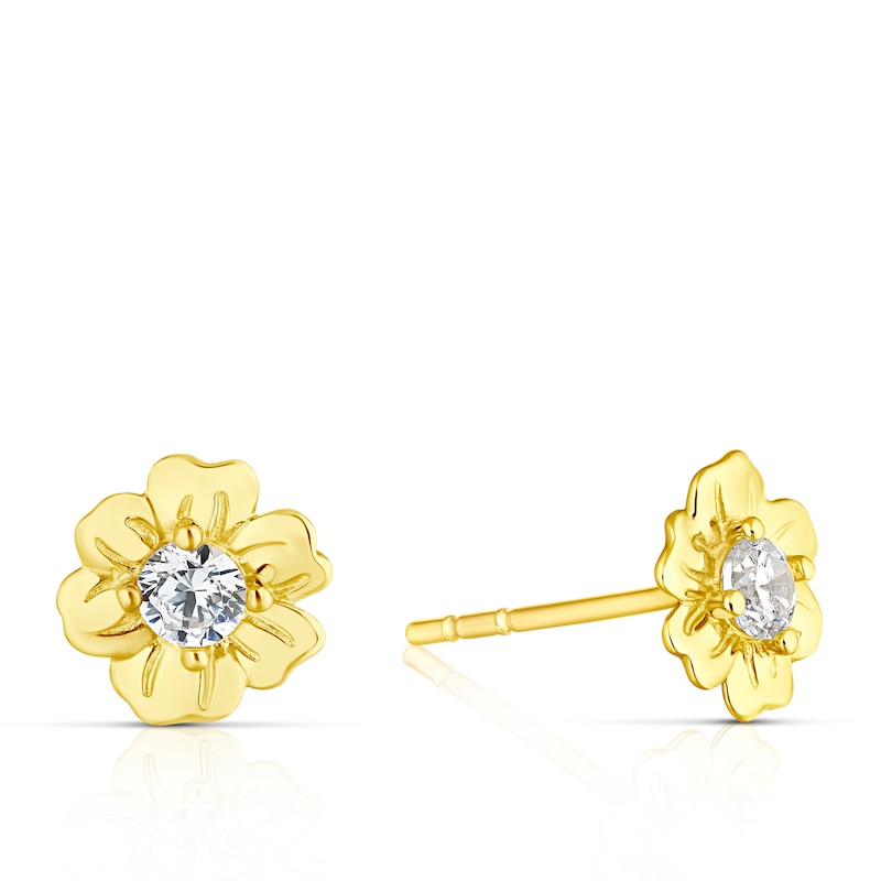 9ct Yellow Gold Cubic Zirconia Centre Flower Stud Earrings