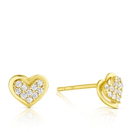 9ct Yellow Gold Cubic Zirconia Pavé Heart Stud Earrings