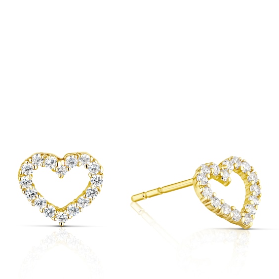 9ct Yellow Gold Cubic Zirconia Open Heart Stud Earrings