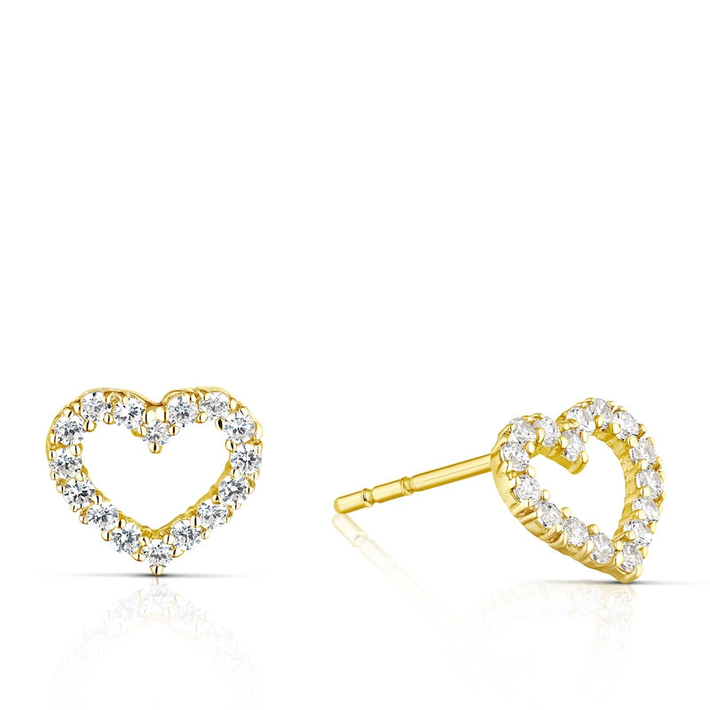 Main Image 1 of 9ct Yellow Gold Cubic Zirconia Open Heart Stud Earrings