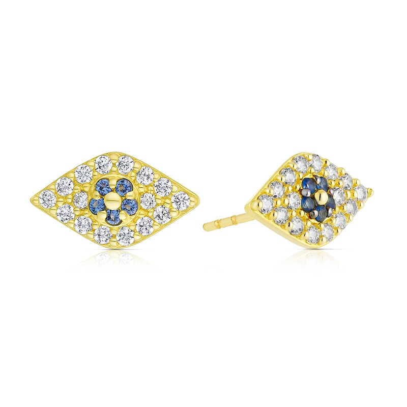 Main Image 1 of 9ct Yellow Gold Evil Eye Cubic Zirconia Stud Earrings