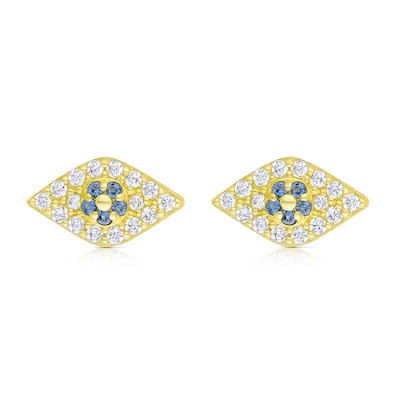 9ct Yellow Gold Evil Eye Cubic Zirconia Stud Earrings